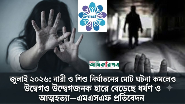 জুলাইয়ে কমেছে নারী-শিশু নির্যাতনের মোট ঘটনা, তবে বেড়েছে ধর্ষণ ও আত্মহত্যা: এমএসএফ